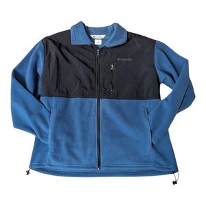 Columbia Blue Colorblock Full Zip Fleece LS Collared Jacket W Pockets Men's XL